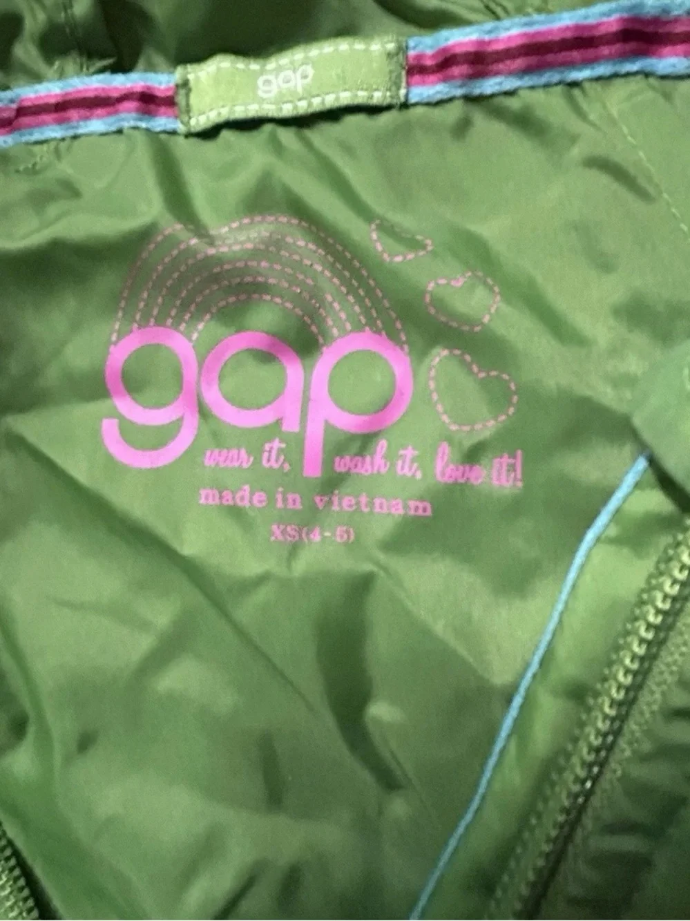 Girl’s Gap Green Rain Jacket Size XS (4/5) Full Zip Pockets